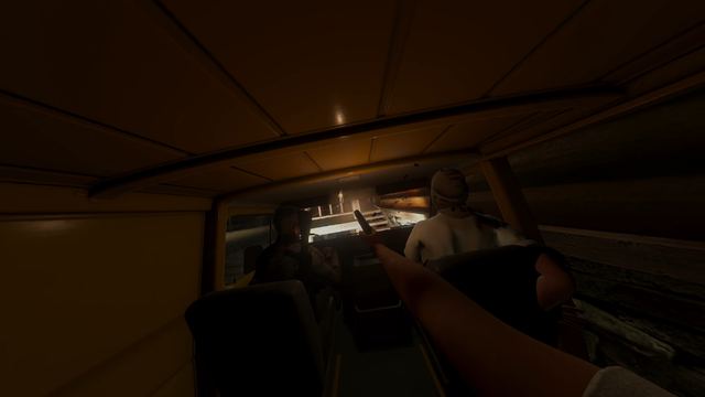 Riding in the back of a van with two passengers, pistol raised